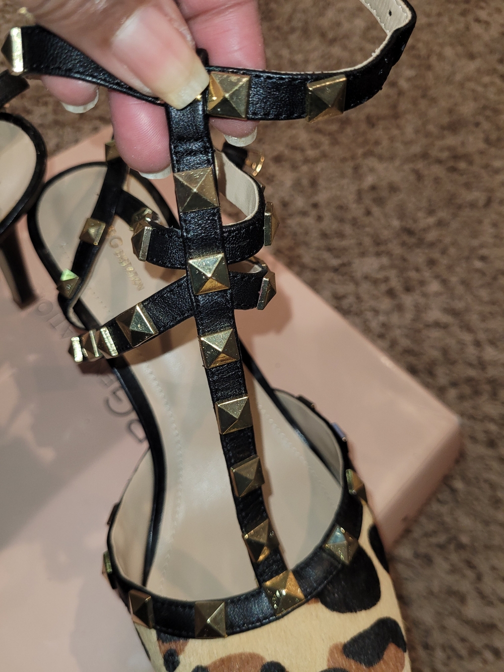 BCBGeneration Leopard Print Studded Strappy Pointed Heels. - Picture 4 of 10